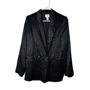 H&M Women’s Black Jacquard Animal Print Double-Breasted Blazer Sz S Notch Lapel